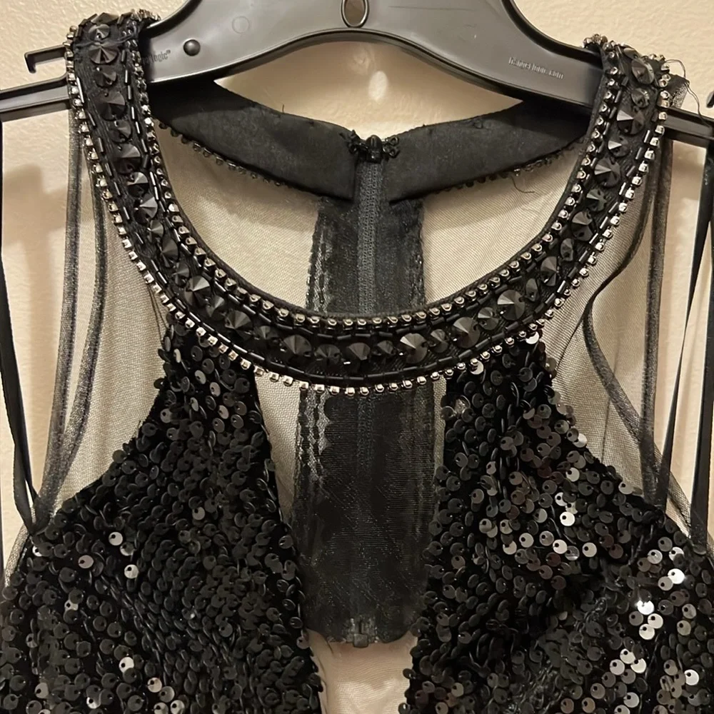 AZARIA BRIDAL SIZE 10 BLACK CUT OUT SIDE MESH W/ SEQUIN BLACK PARTY EVENT DRESS - Picture 5 of 12